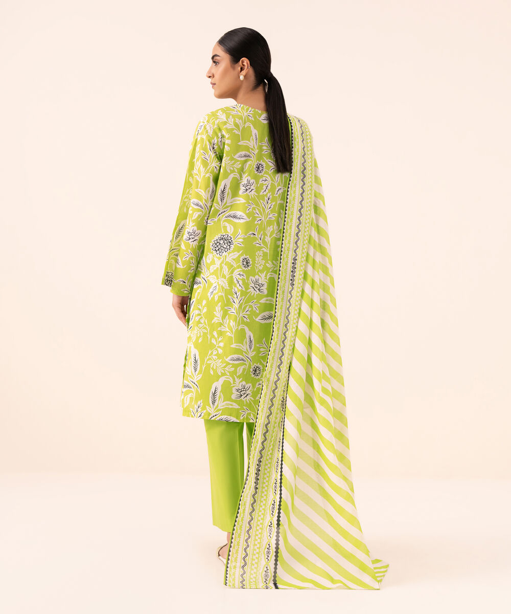 Women's Unstitched Lawn Printed Green 3 Piece Suit