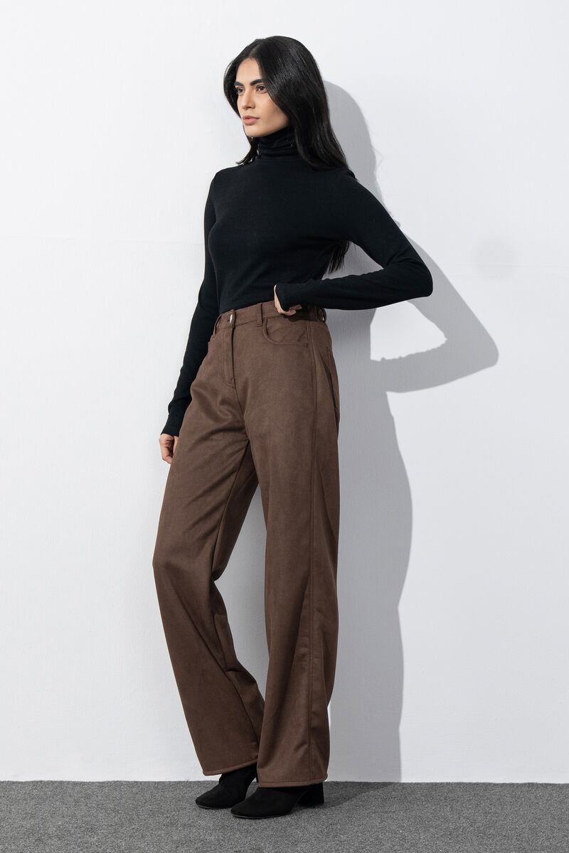 Faux Suede Straight-Fit Trousers