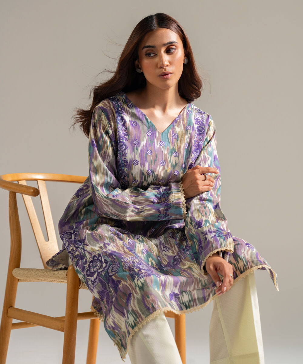 Women's RTW Dobby Embroidered Purple 2 Piece Suit
