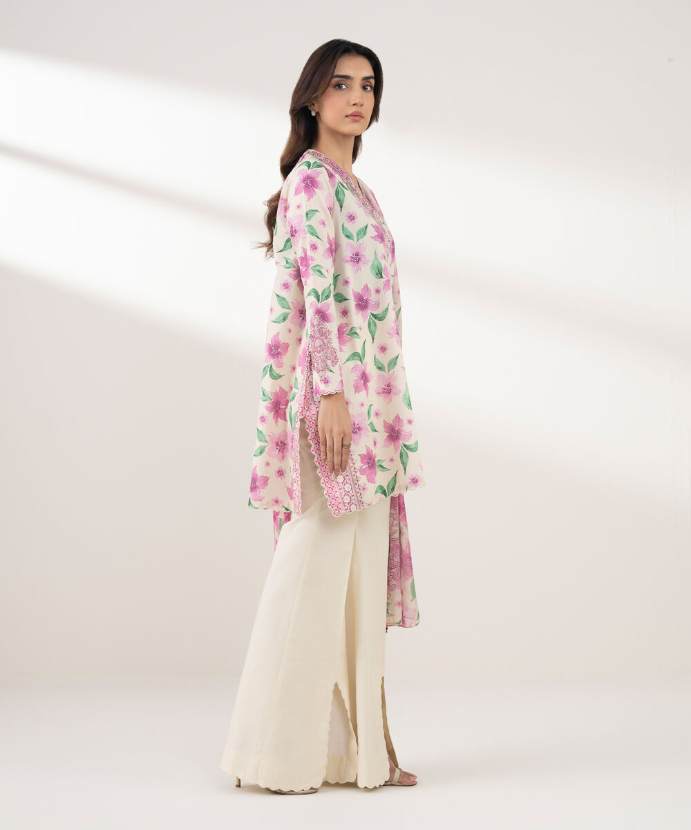 Women's Unstitched Lawn Embroidered Pink 3 Piece Suit