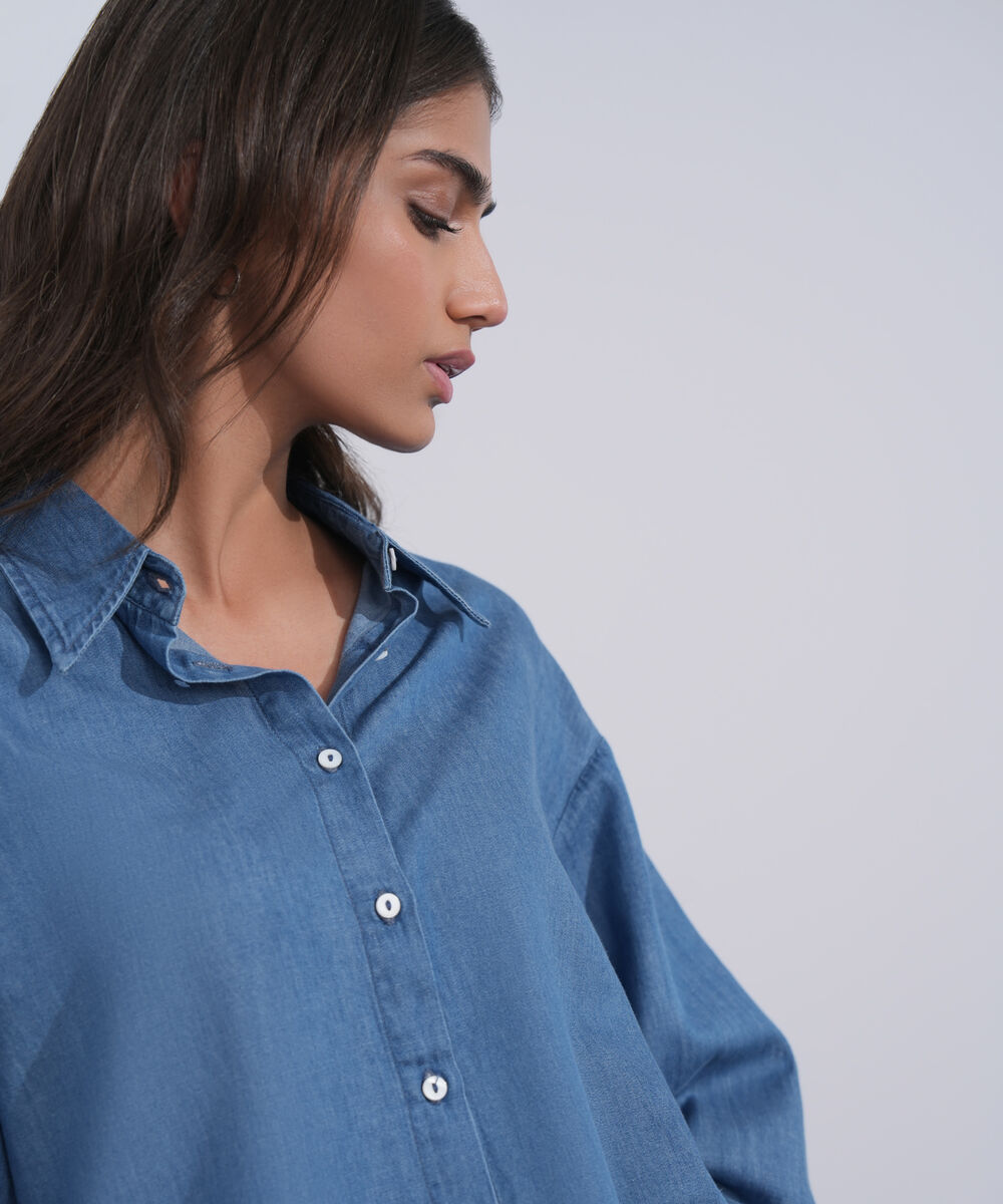 Women's Western Wear Blue Light Weight Denim Shirt