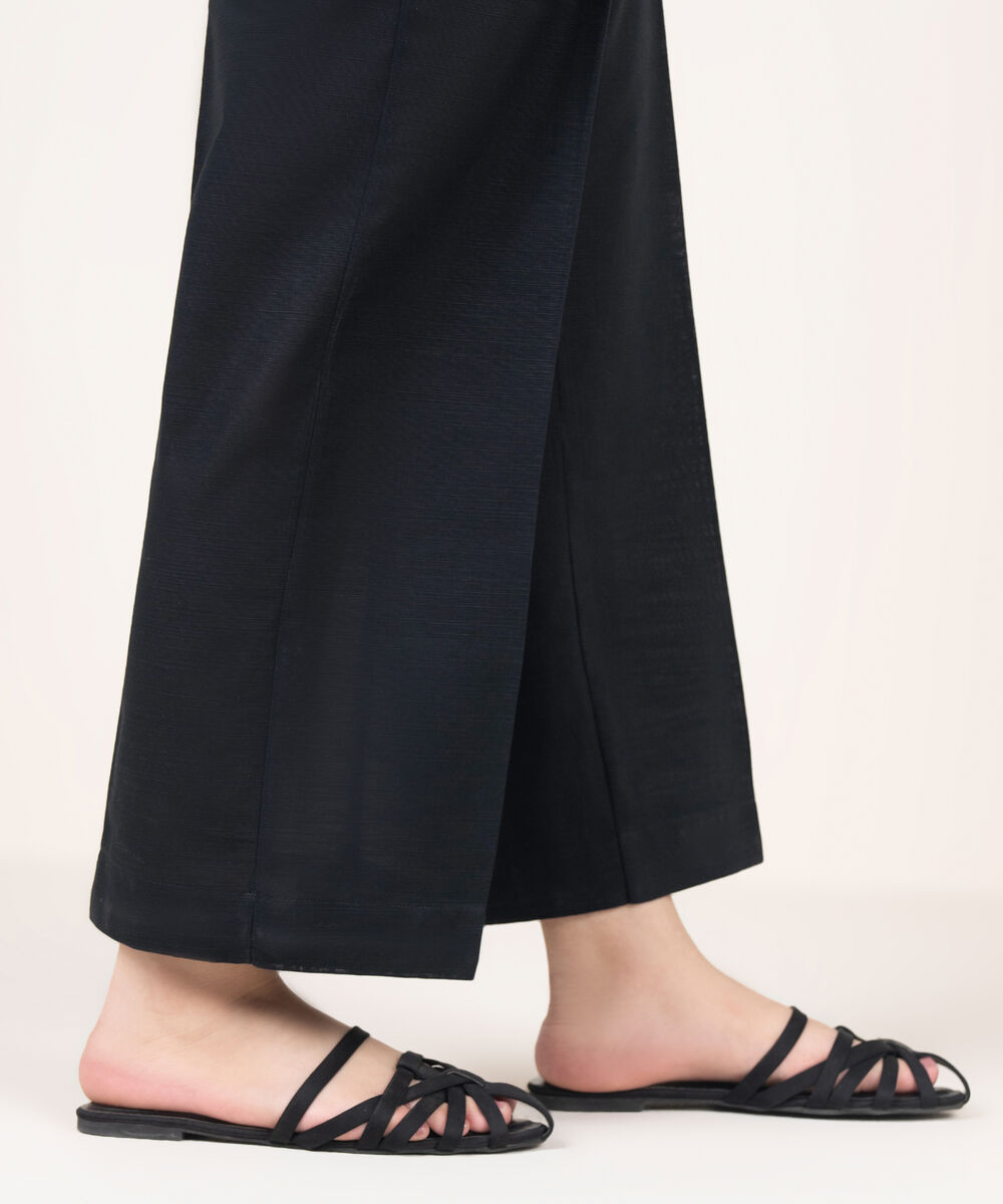 Women's RTW Light Khaddar Solid Black Culottes