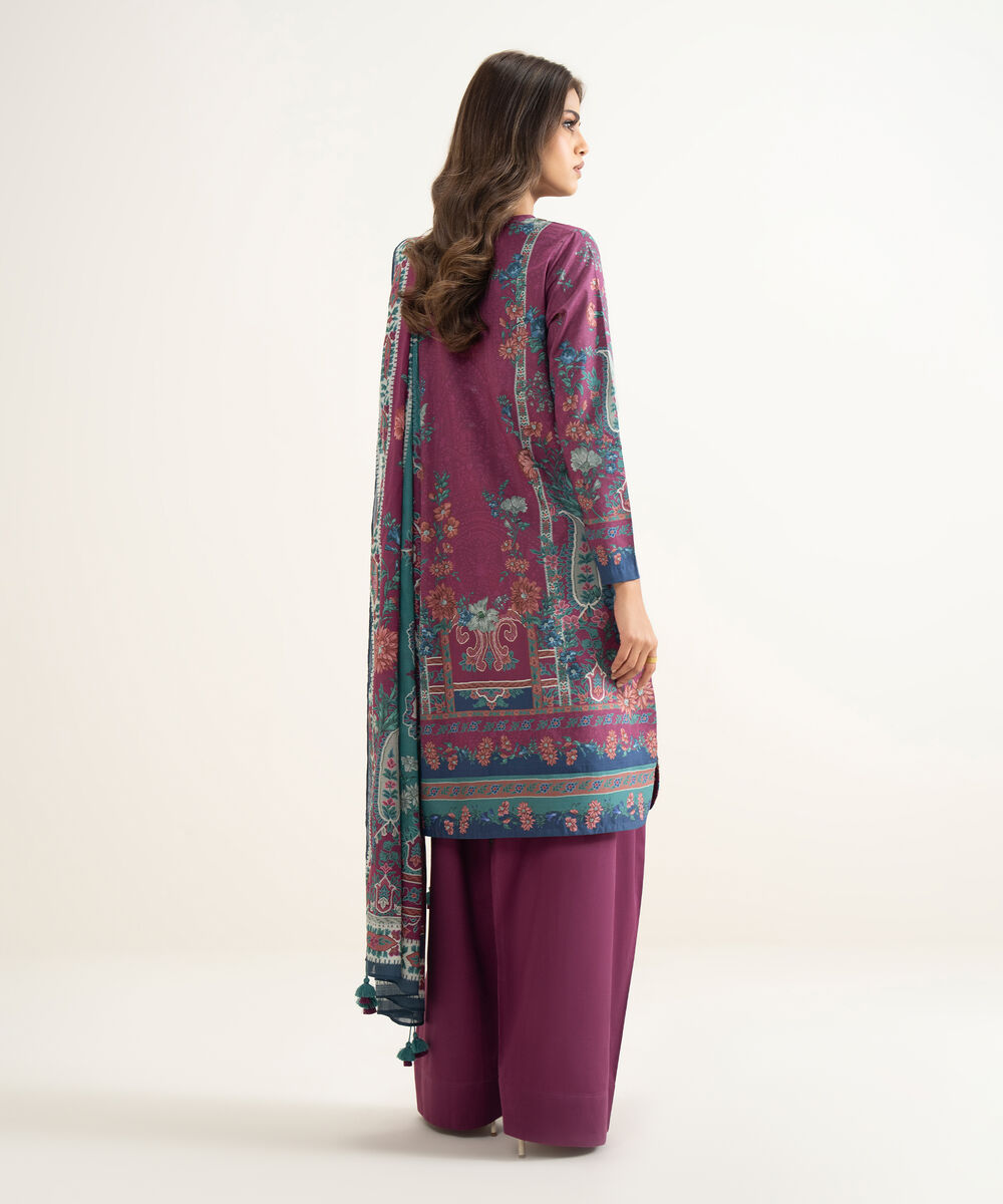 Women's Unstitched Lawn Embroidered Purple 3 Piece Suit