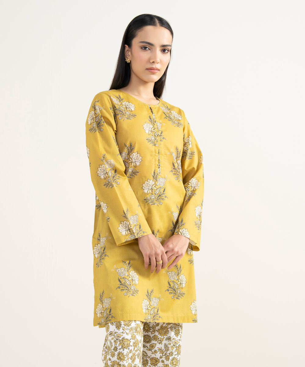 Women's RTW Lawn Printed Yellow Straight Shirt