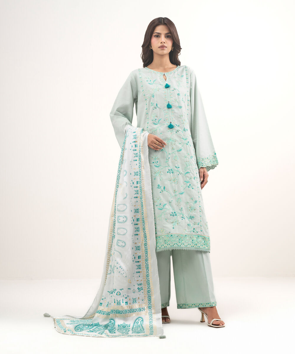 Women's RTW Zari Lawn Embroidered Blue 2 Piece Suit