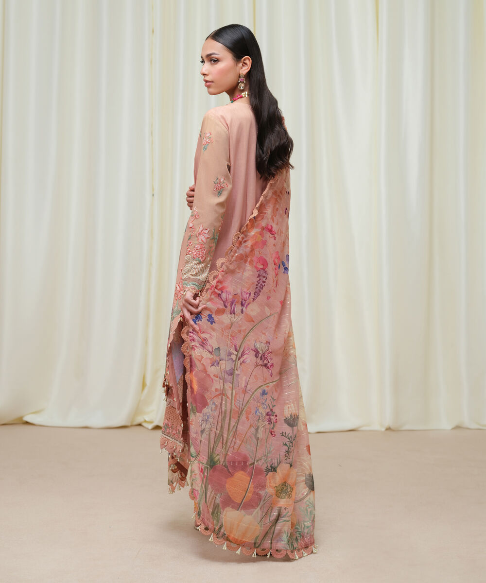 Women's Unstitched Dull Viscose Raw Silk Dyed Three Piece Suit