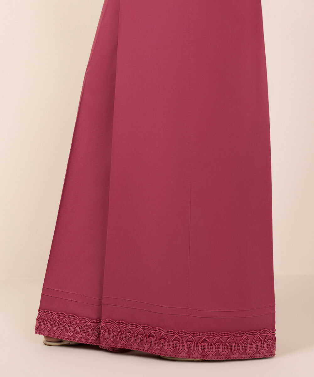 Woman - Pink Solid Cambric Flared Pants
