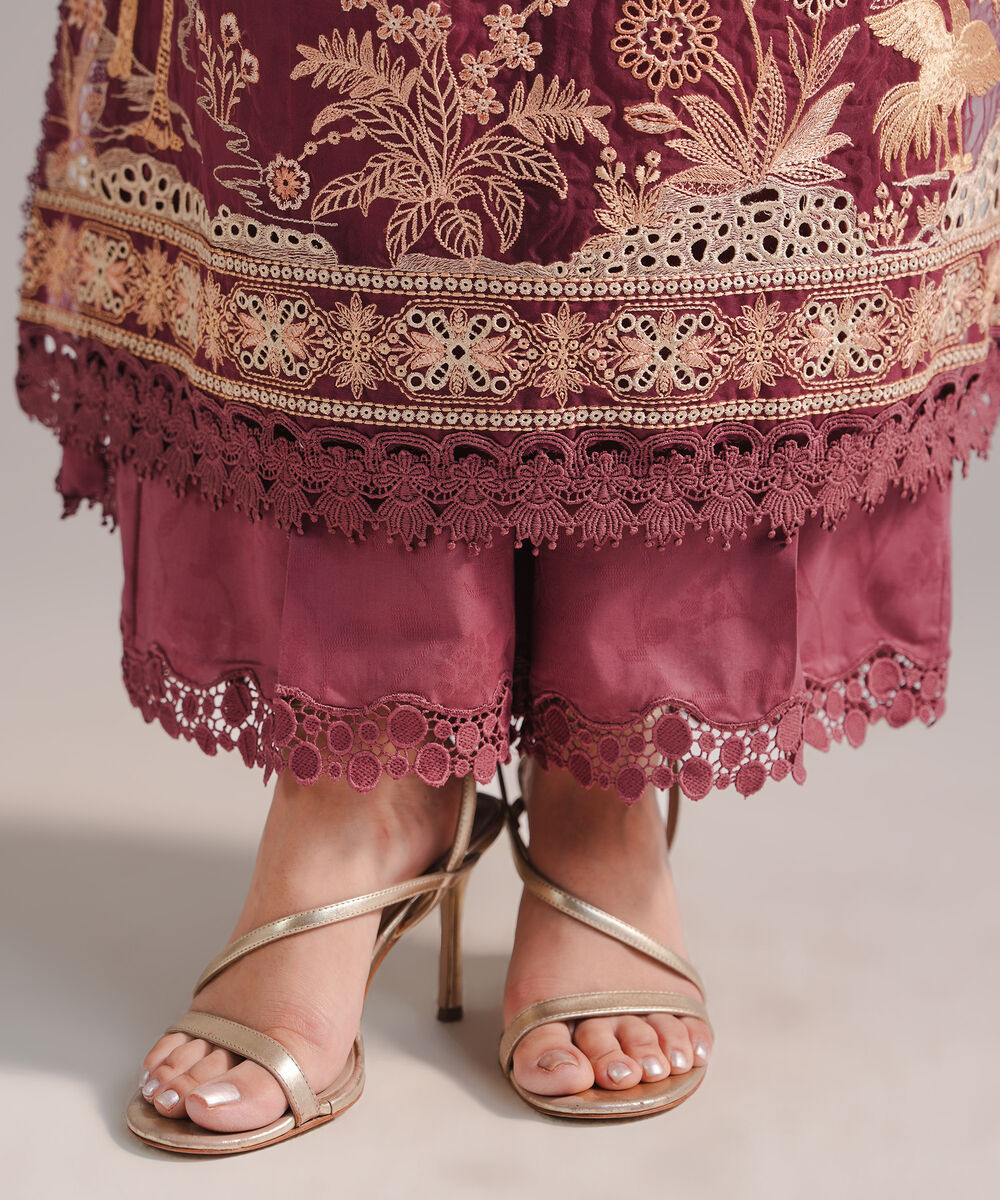 Women's RTW Self Jacquard Embroidered Muted Mauve 3 Piece Suit