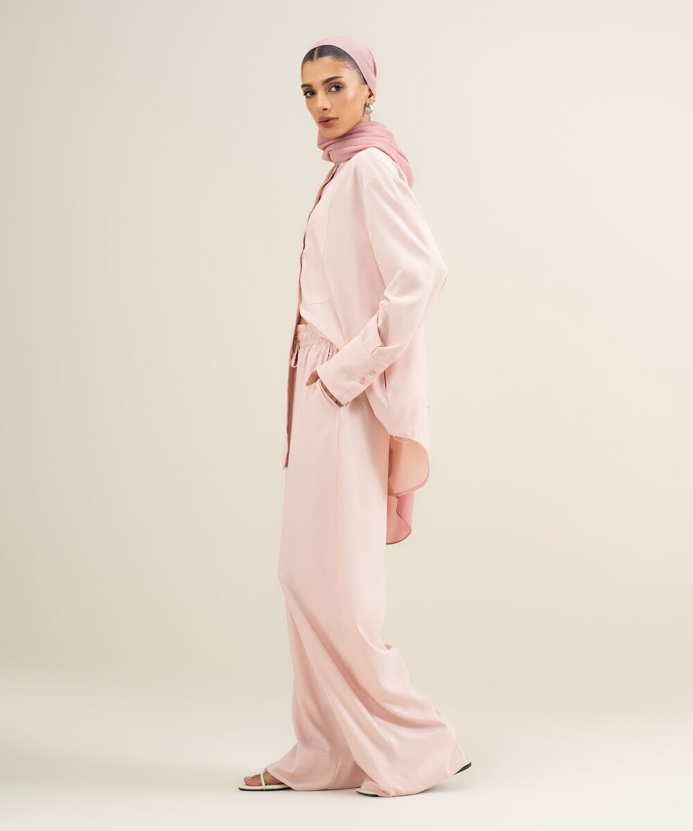 Women's Pink Viscose Blend Trousers
