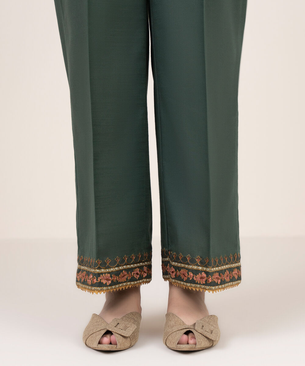 Women's RTW Cotton Embroidered Green  Culottes