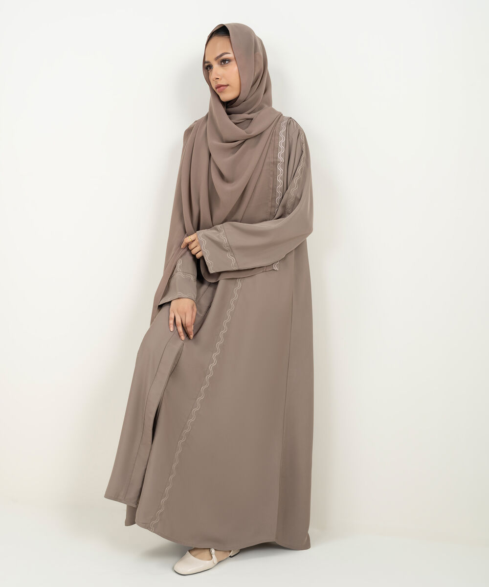 Women's Moca Brown Embroidered Abaya Set