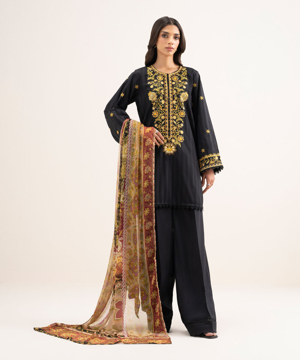 Women's RTW Leno Kara Embroidered Black Straight Shirt