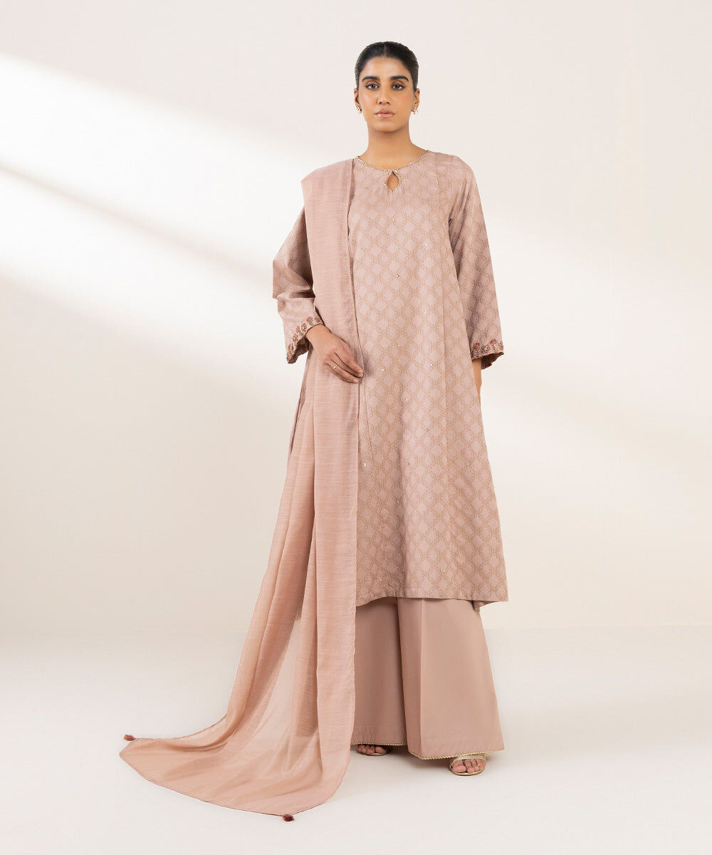 Woman - Pink Embroidered Cotton Jacquard Shirt