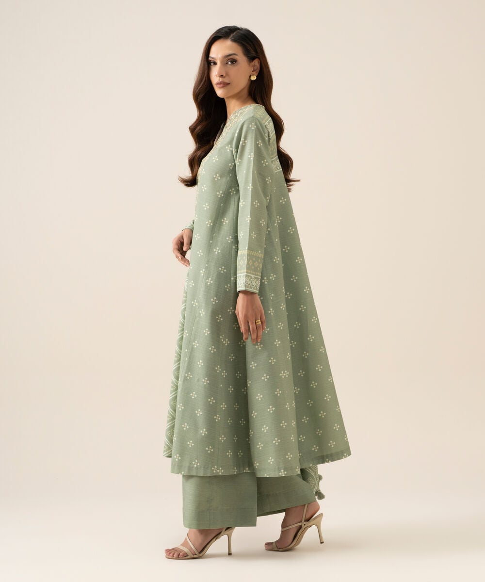 Women's Unstitched Light Khaddar Printed Mint Green 3 Piece Suit
