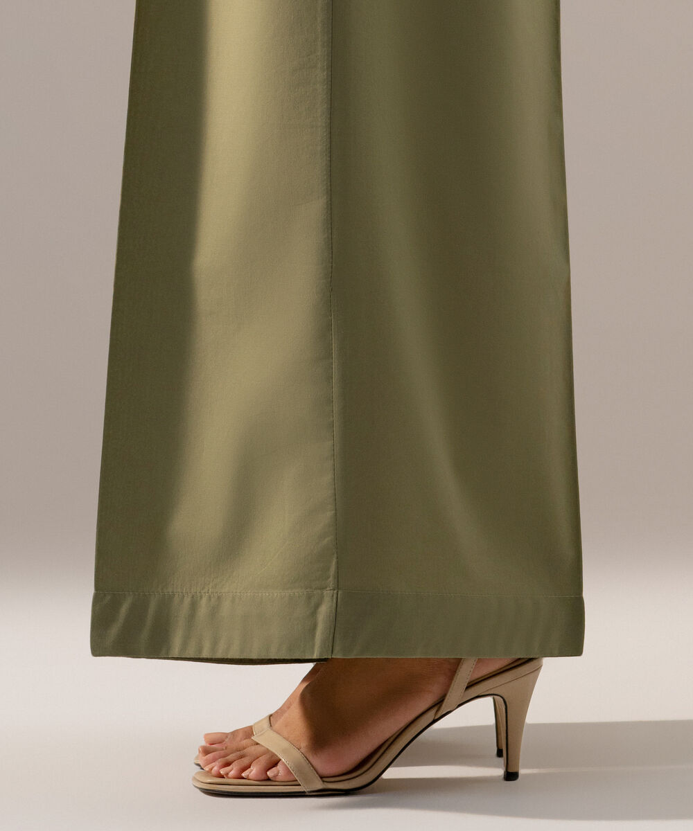 Women's RTW Cambric Solid Green Flared Pants