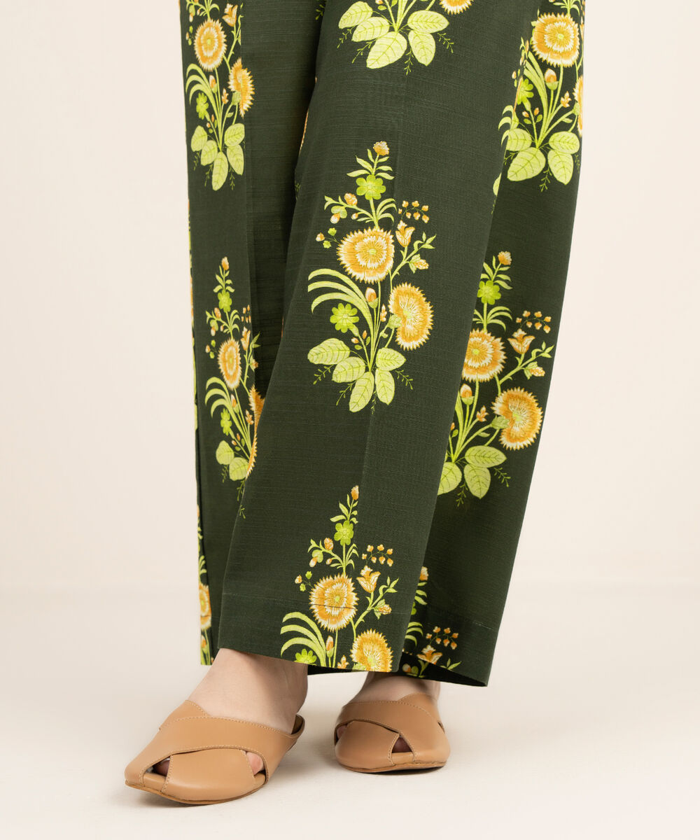 Women's RTW Cambric Green Printed Flared Pants