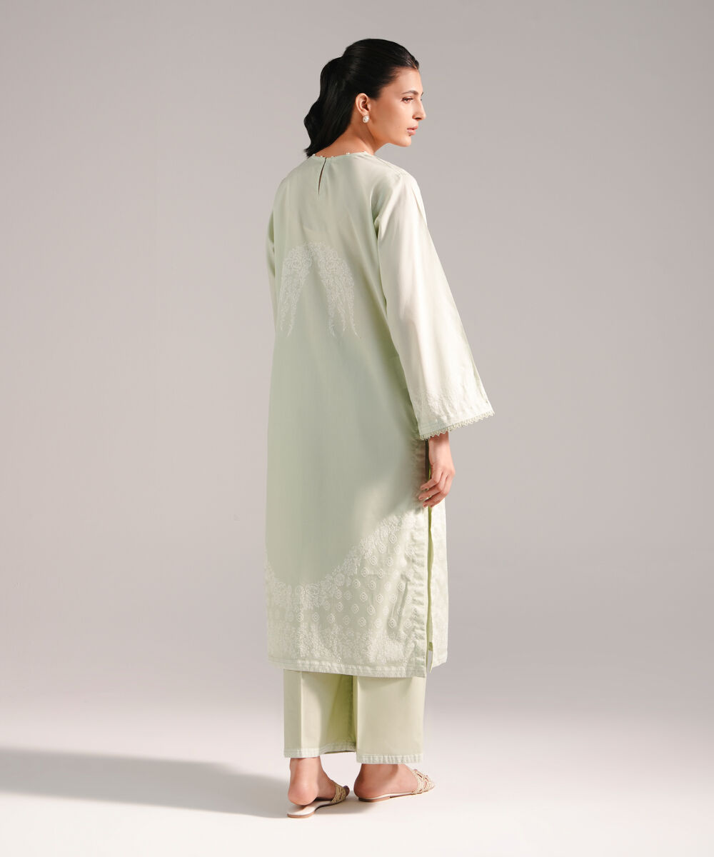 Women's RTW Lawn Printed Green Straight Shirt