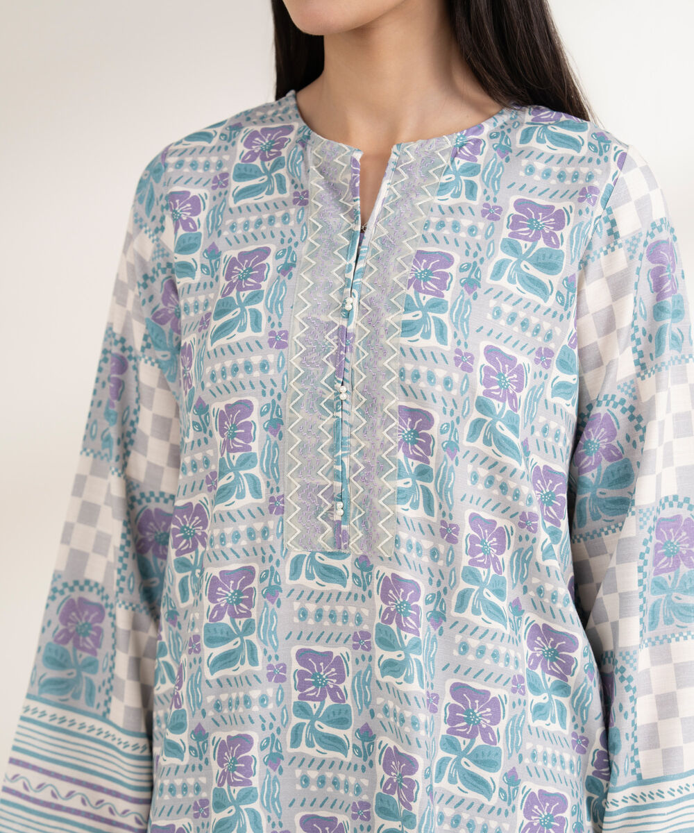 Women's RTW Arabic Khaddar Embroidered Straight Grey Shirt