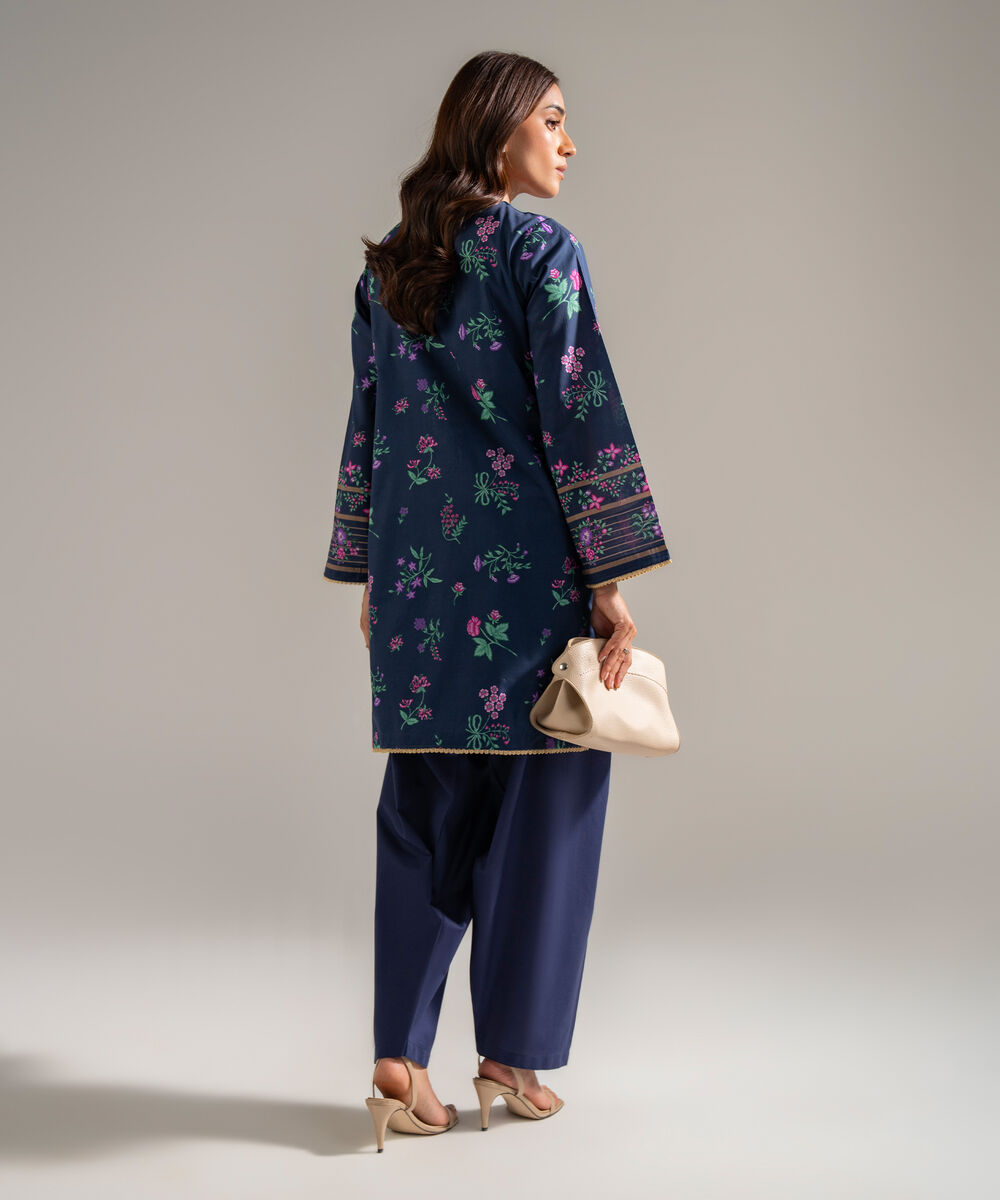 Women's RTW Cambric Embroidered Dark Blue 2 Piece Suit