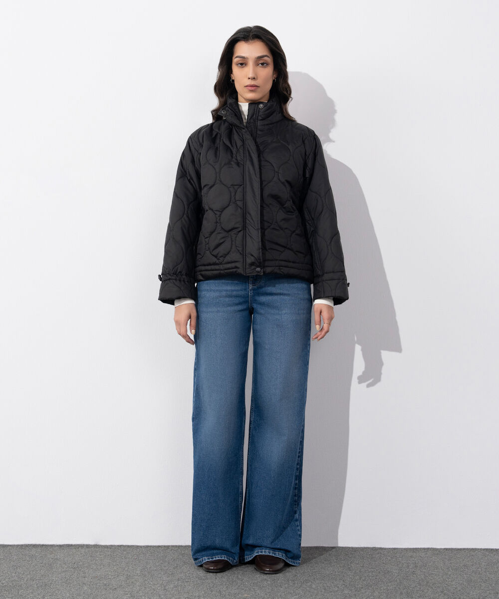 Women's Western Wear Black Water Repellent Quilted Puffer