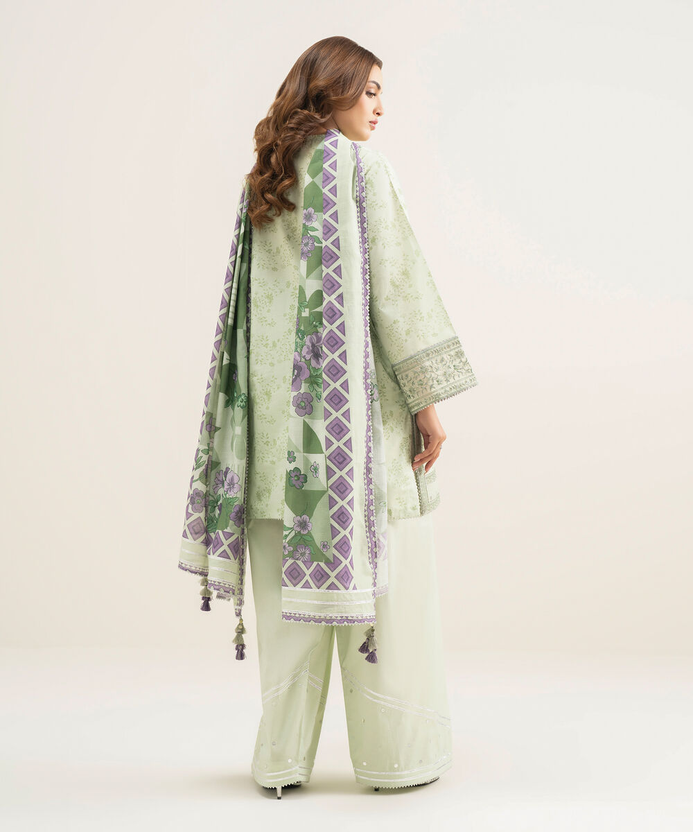 Women's Unstitched Lawn Green Embroidered 3 Piece Suit