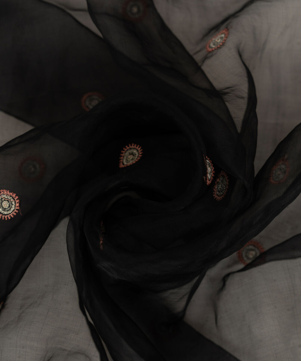 Women's Blended Organza Black Embroidered Dupatta