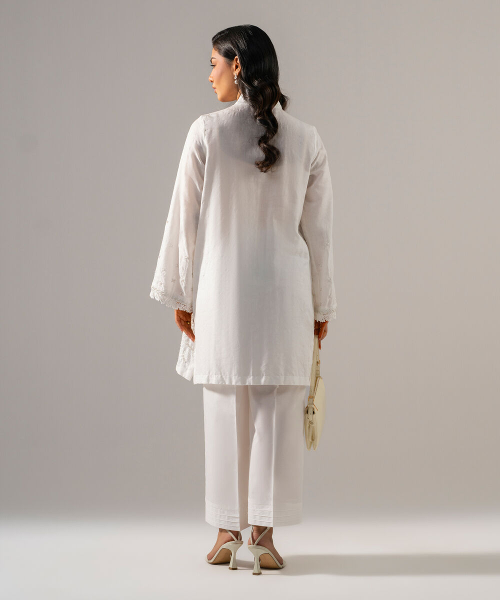 Women's RTW Self Jacquard Solid Embroidered Off White 2 Piece Suit