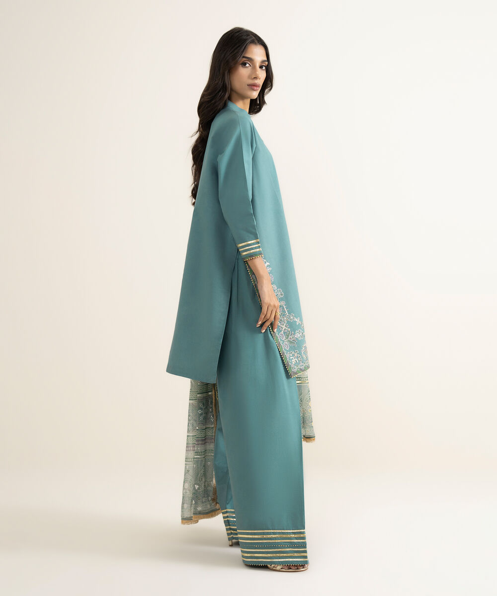 Women's Unstitched Textured Lawn Embroidered Green 3 Piece Suit