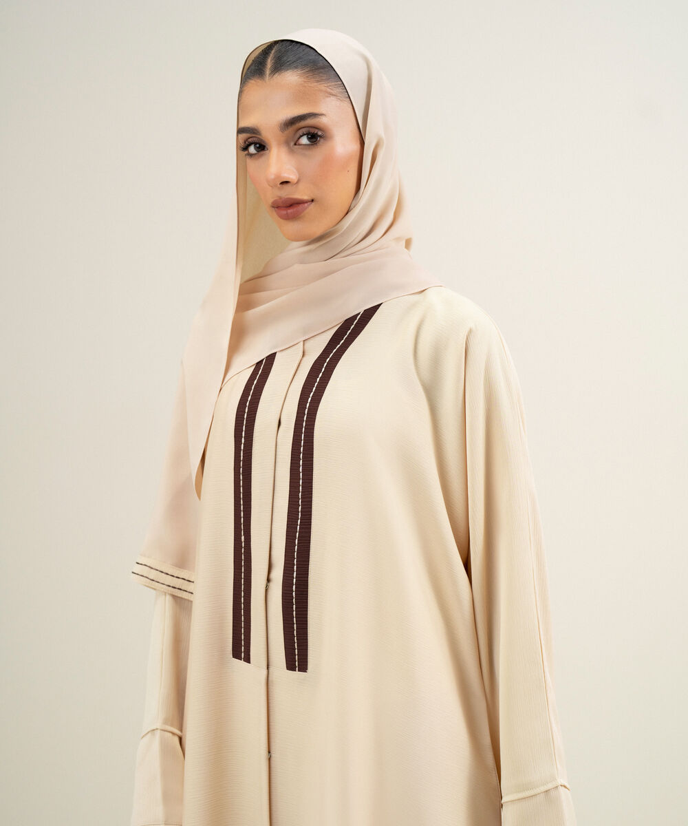 Women's Light Beige Kimono Abbaya Set