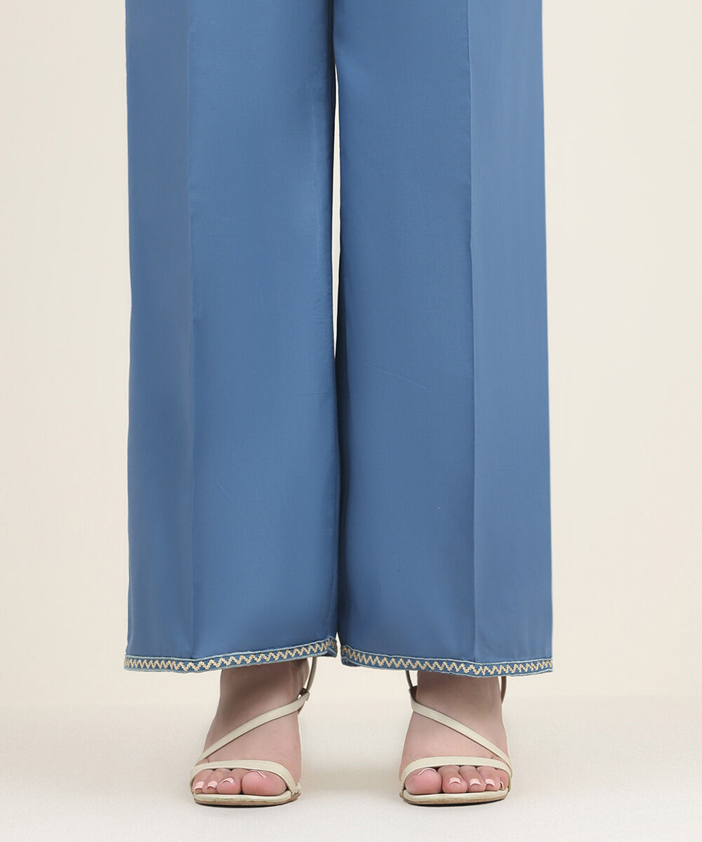 Women's RTW Cambric Blue Embroidered Culottes