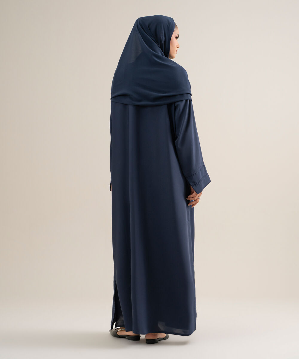 Women's Polyester Navy Blue Kimono Abaya Set