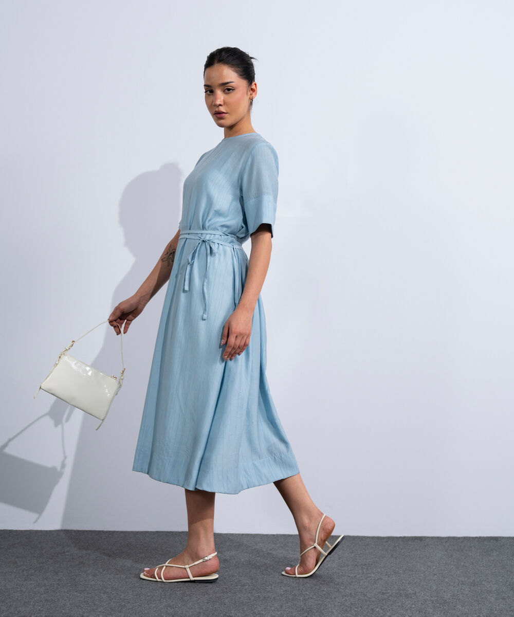 Women's Western Light Blue Textured Maxi Dress