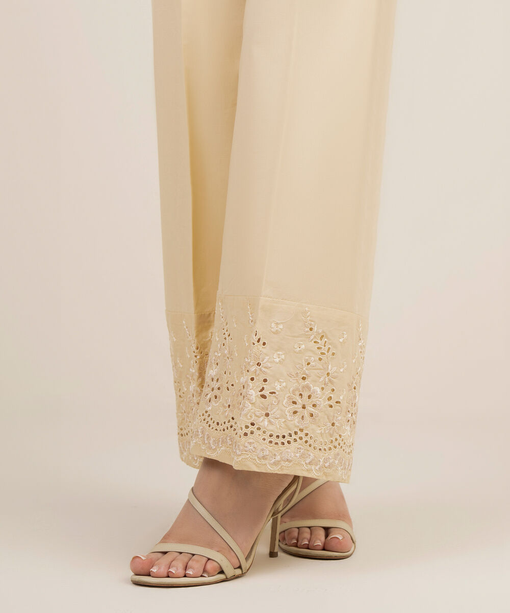 Women's RTW Cotton Embroidered Off White Culottes