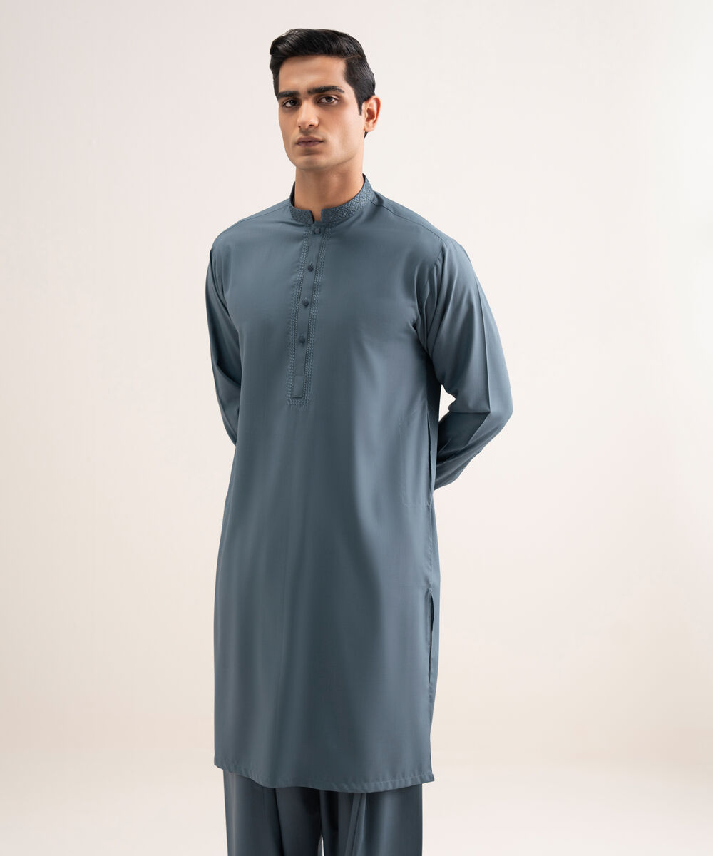 Men'S Stitched Teal Blue Premium Wash And  Wear Suit