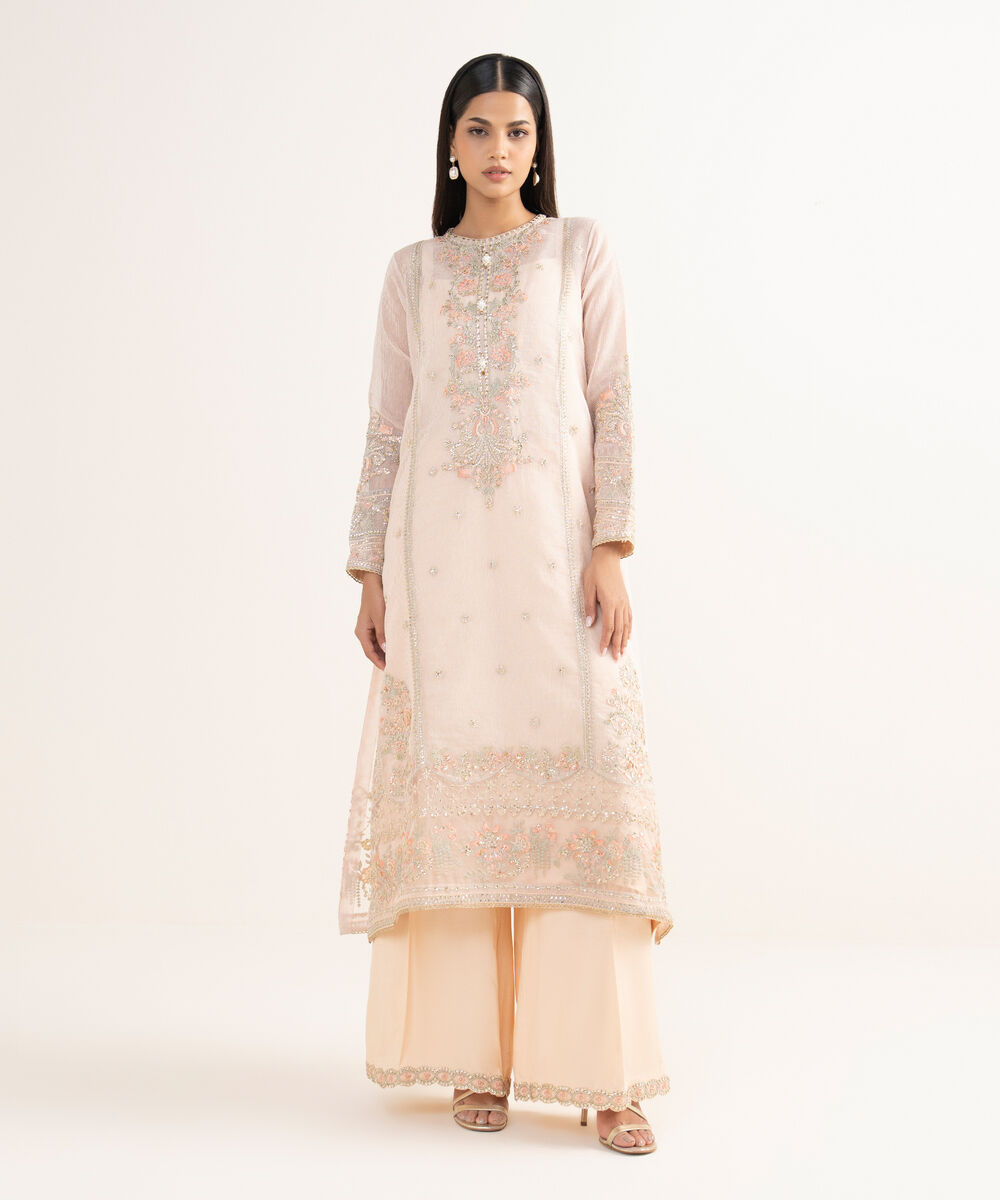 Women's RTW Blended Textured Karandi Peach Embroidered 2 Piece Suit