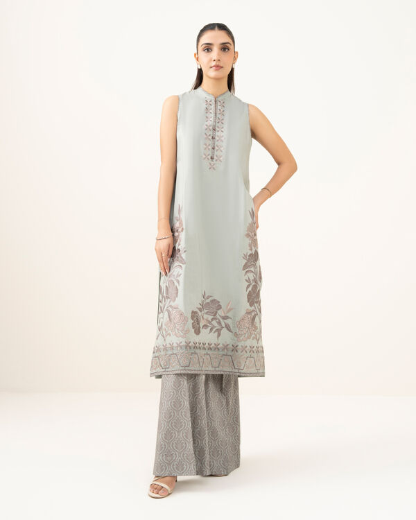 2 Piece - Embroidered Linen Suit