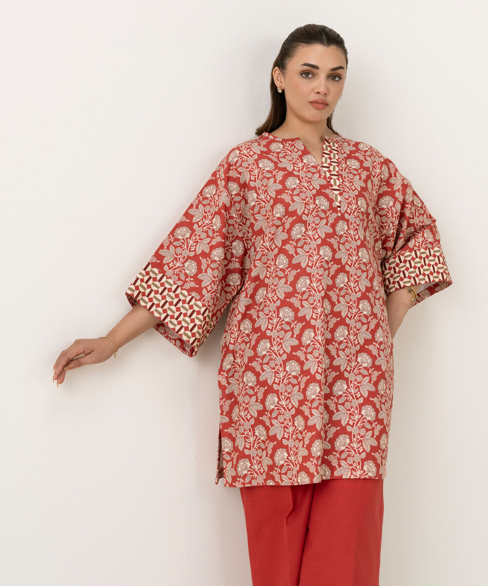 Women's Unstitched Khaddar Printed Red Shirt