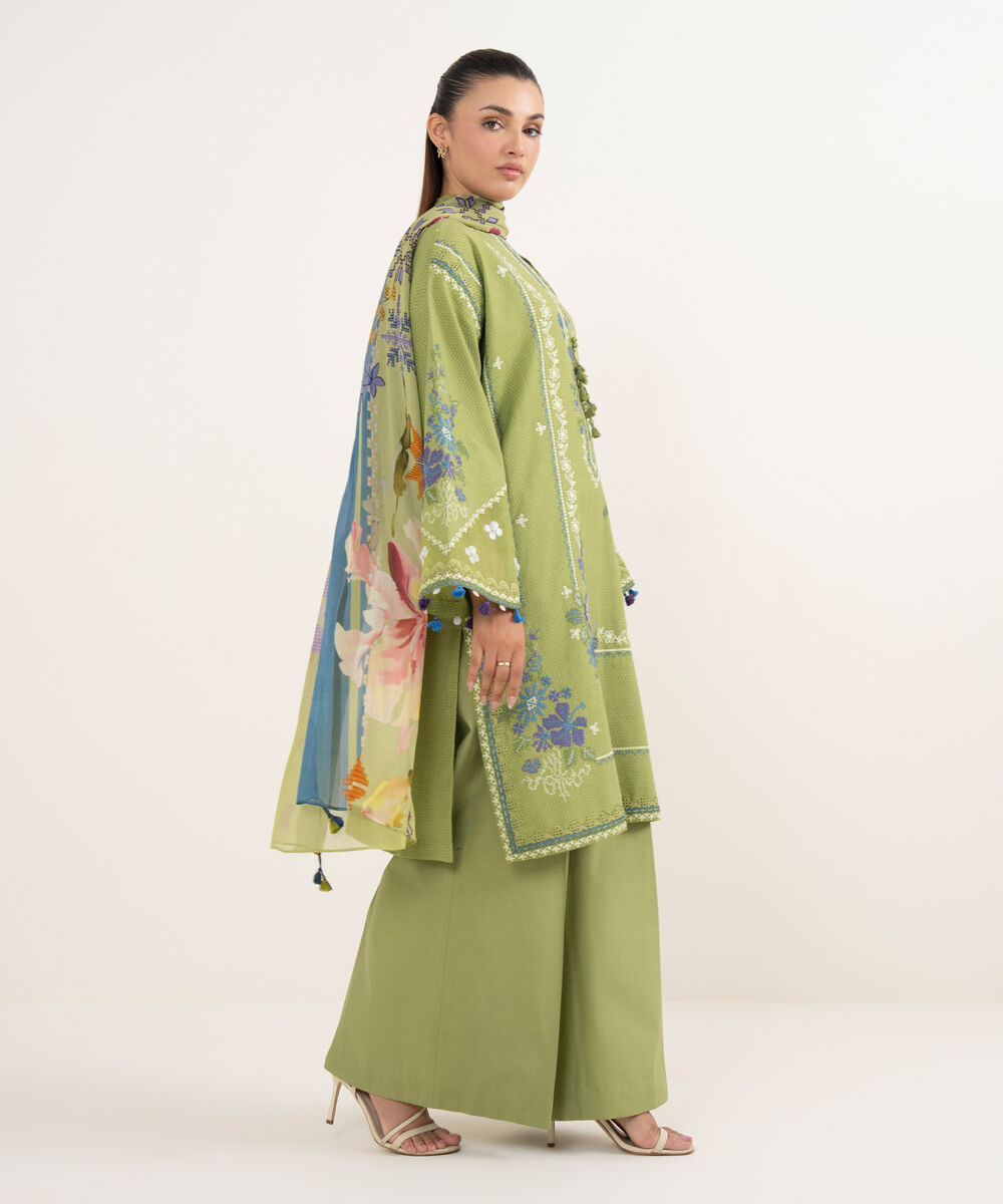 Women's Unstitched Dobby Dyed Three Piece Suit