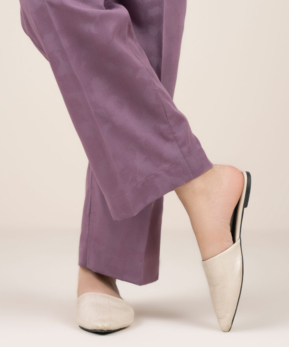 Women's RTW Self Jacquard Leno Solid Purple Straight Pants