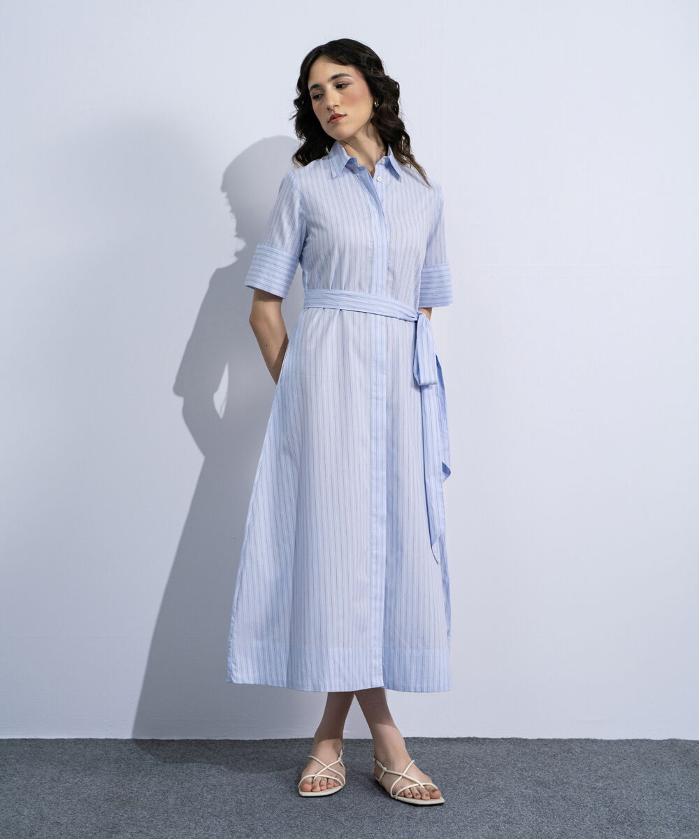 Women's Multi Striped Poplin Dress With Belt