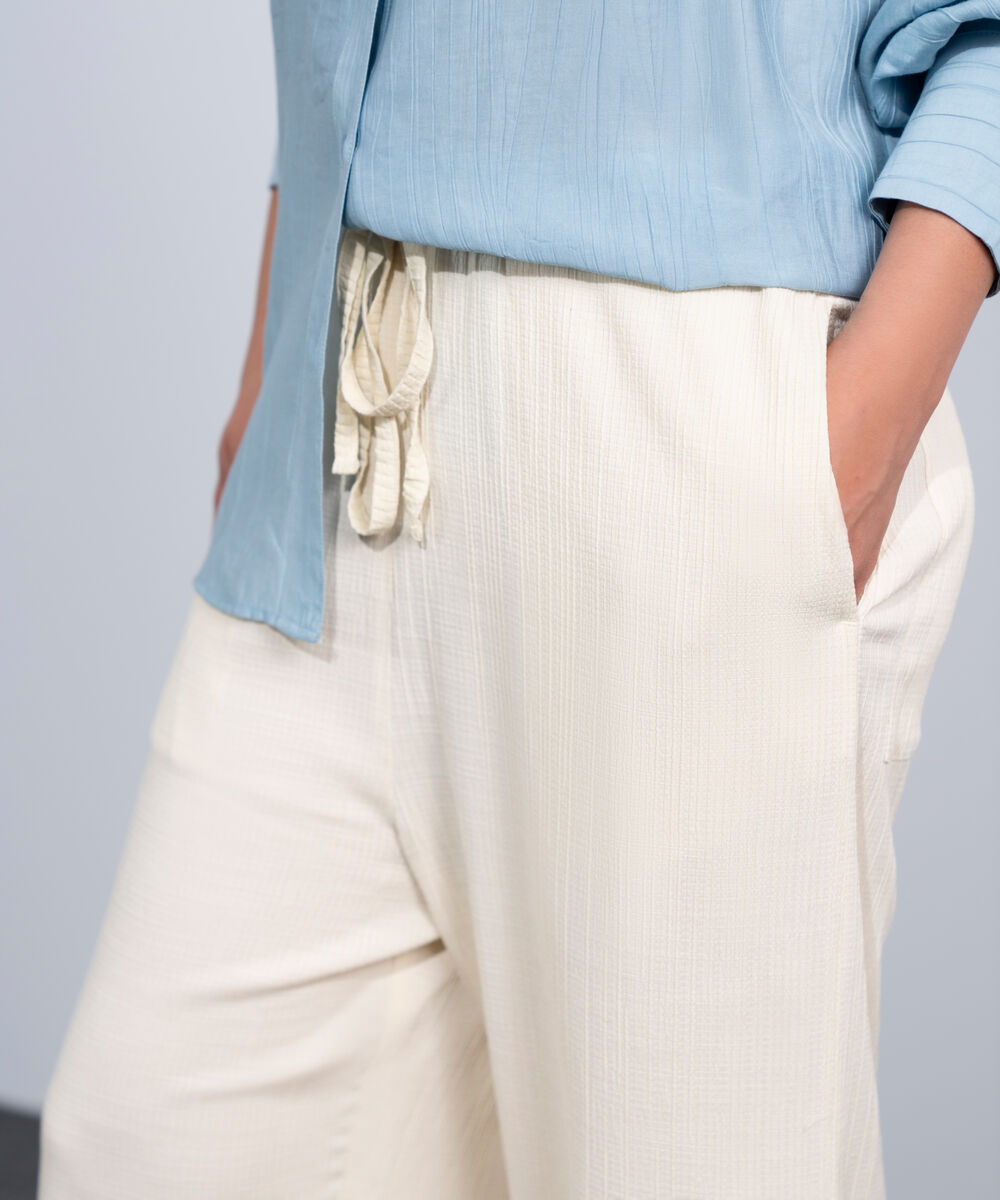 Women's Western Off-White Pull-On Seersucker Trousers