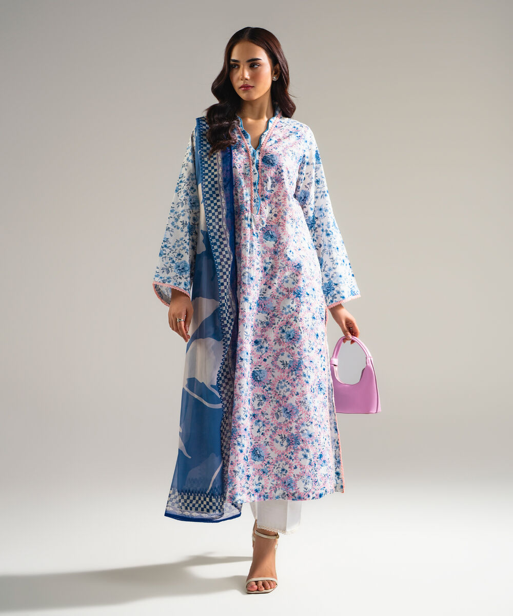Women's RTW Dobby Embroidered White 3 Piece Suit