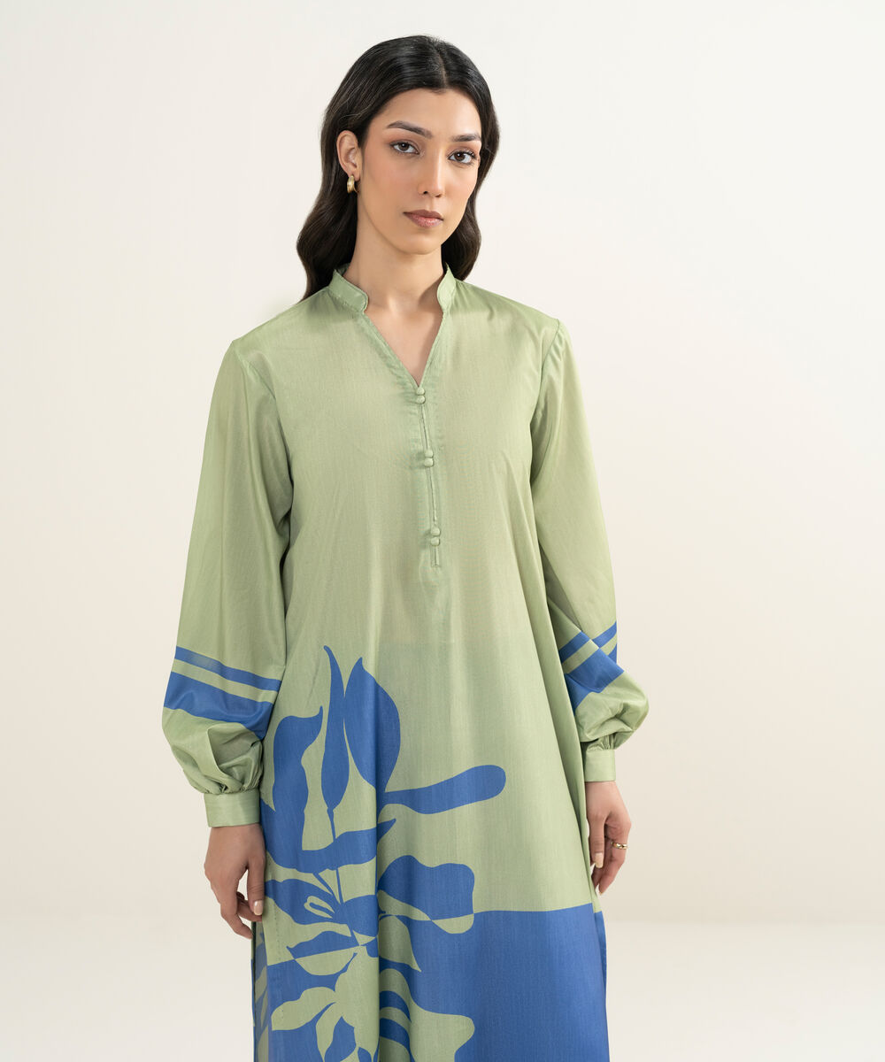 Women's RTW Blended Grip Silk Printed Blue 2 Piece Suit