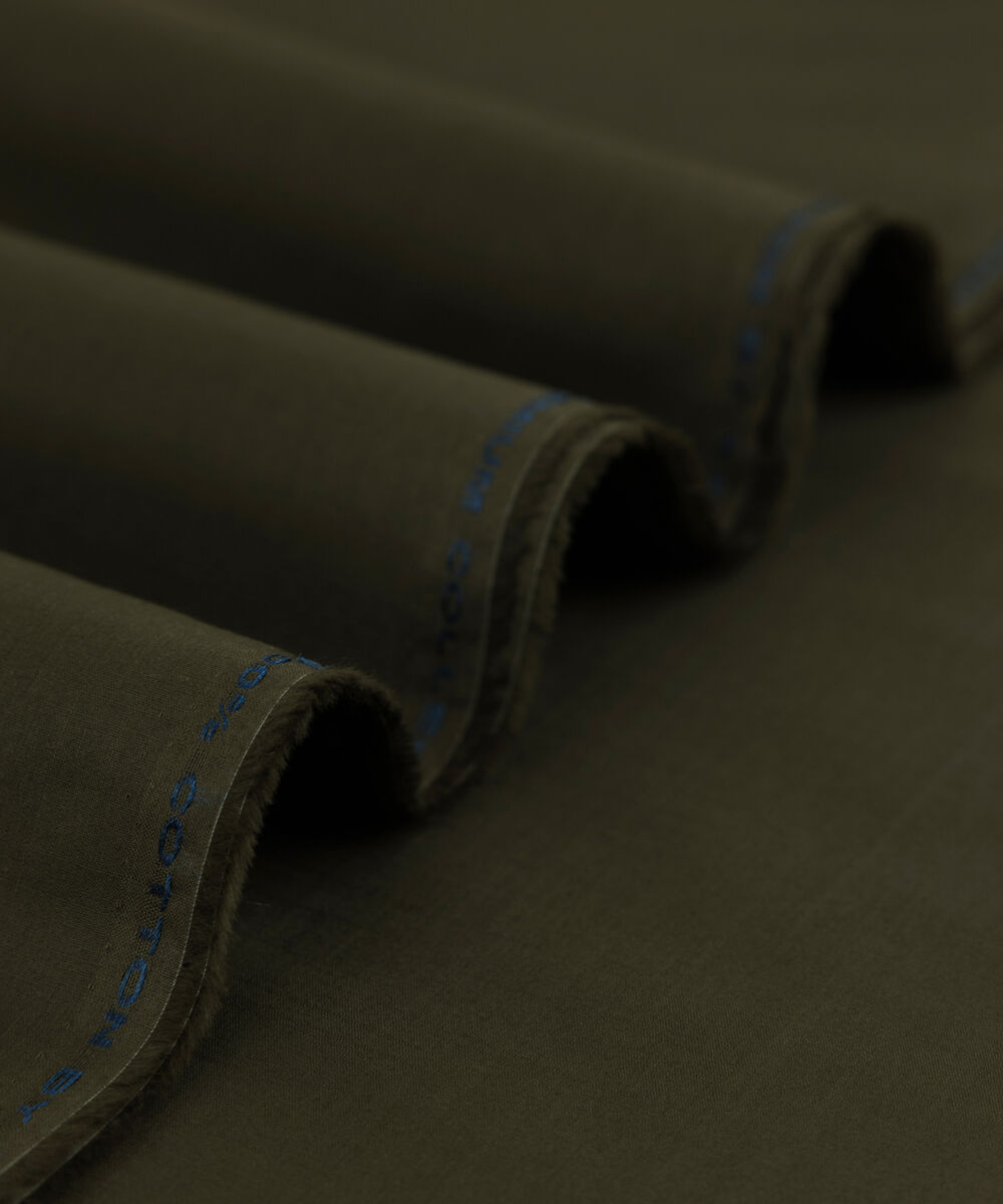 Men's Unstitched 2-Piece Premium Slub Cotton Olive Brown Suit