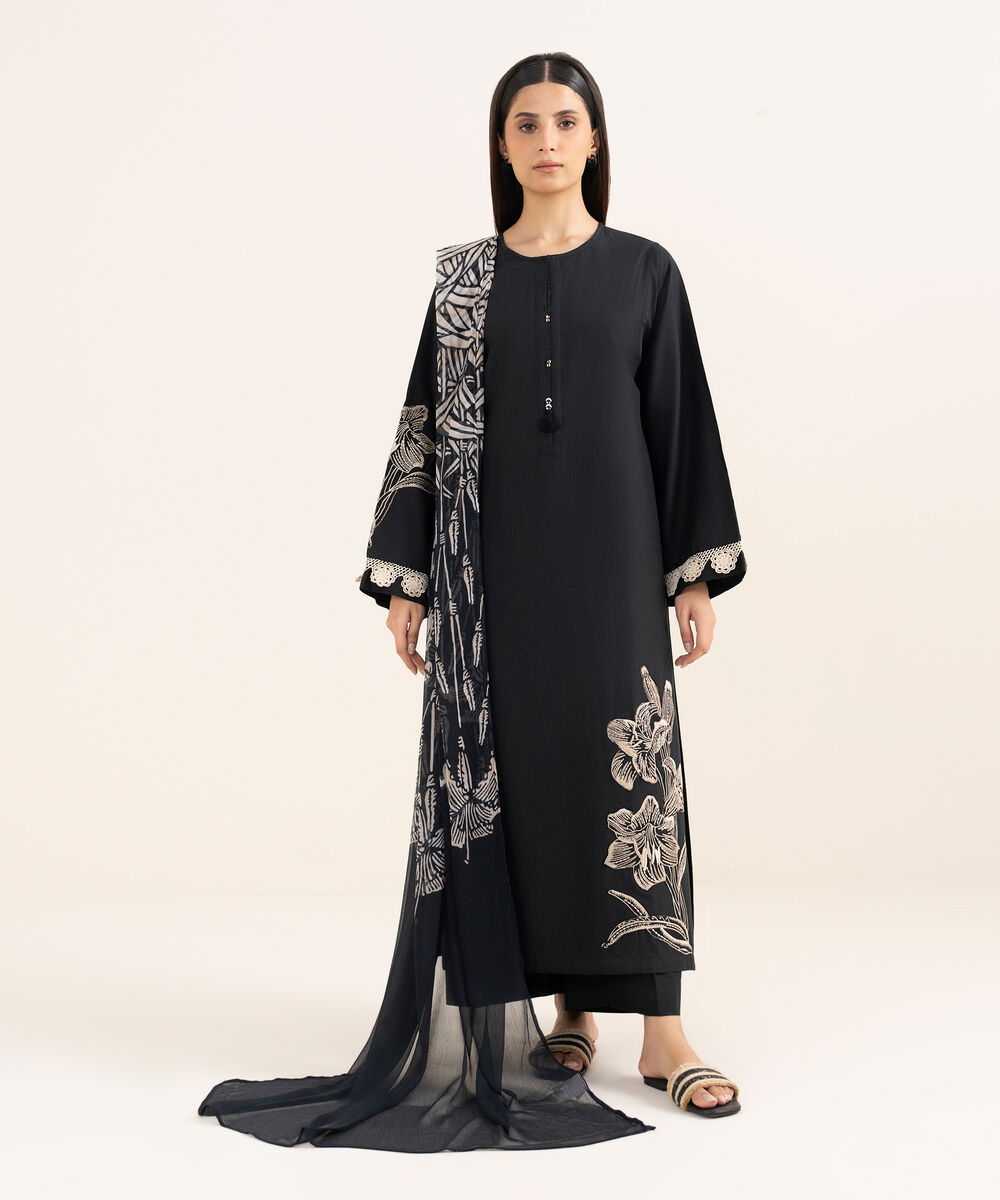 Blended Chiffon Black Printed Dupatta