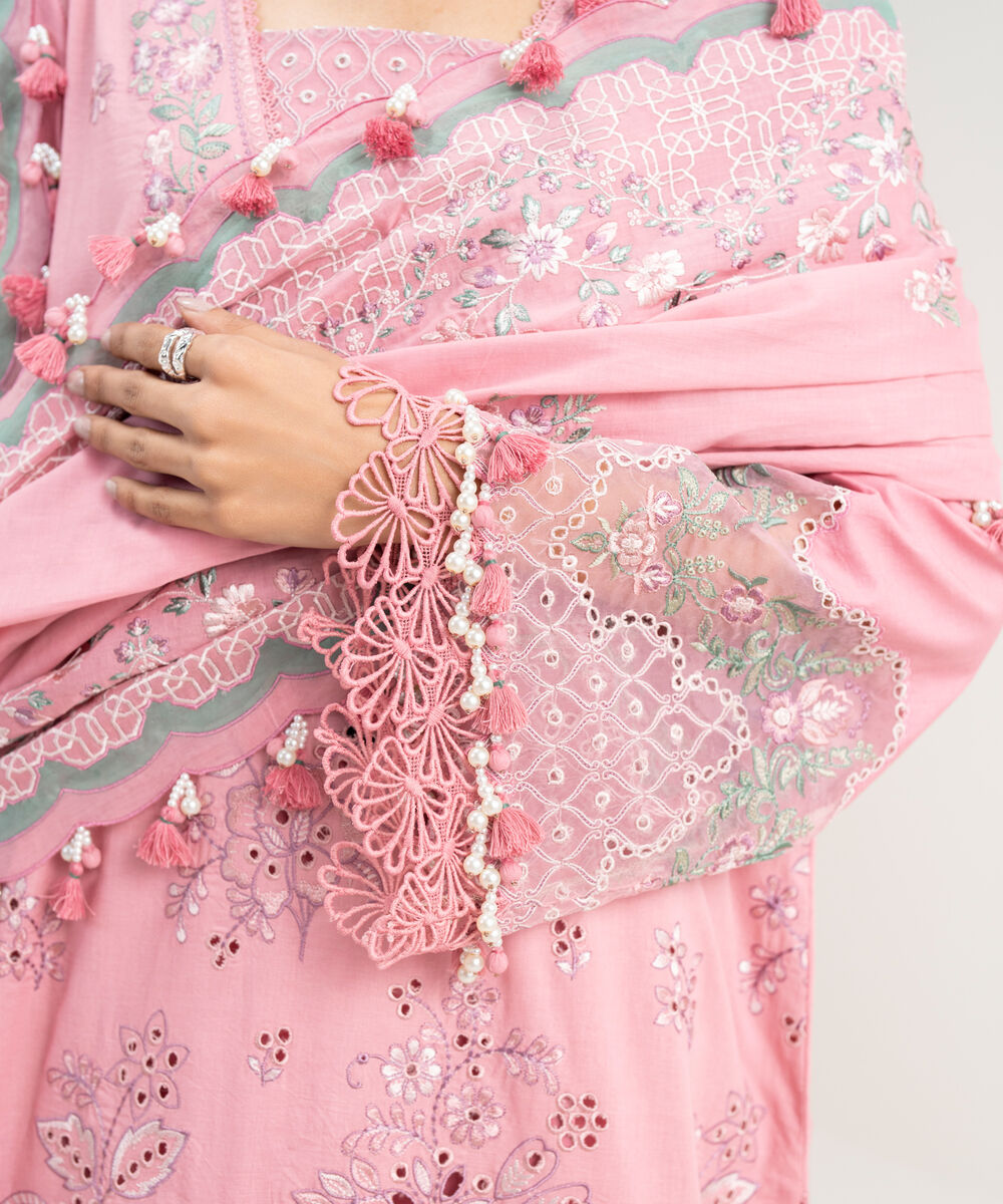 Women's Unstitched Lawn Embroidered Pink 3 Piece Suit