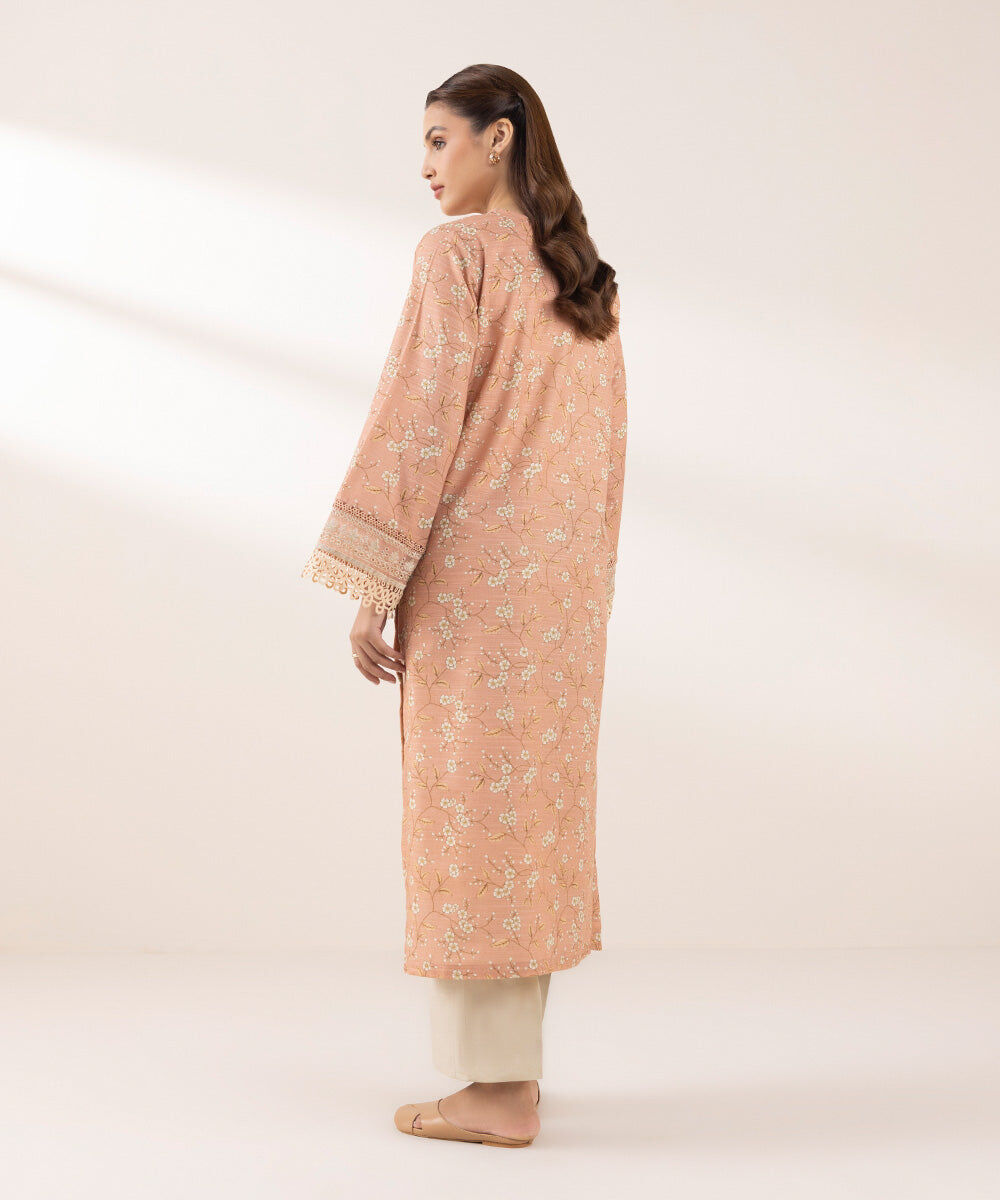 Woman - Pink Embroidered Zari Khaddar Shirt