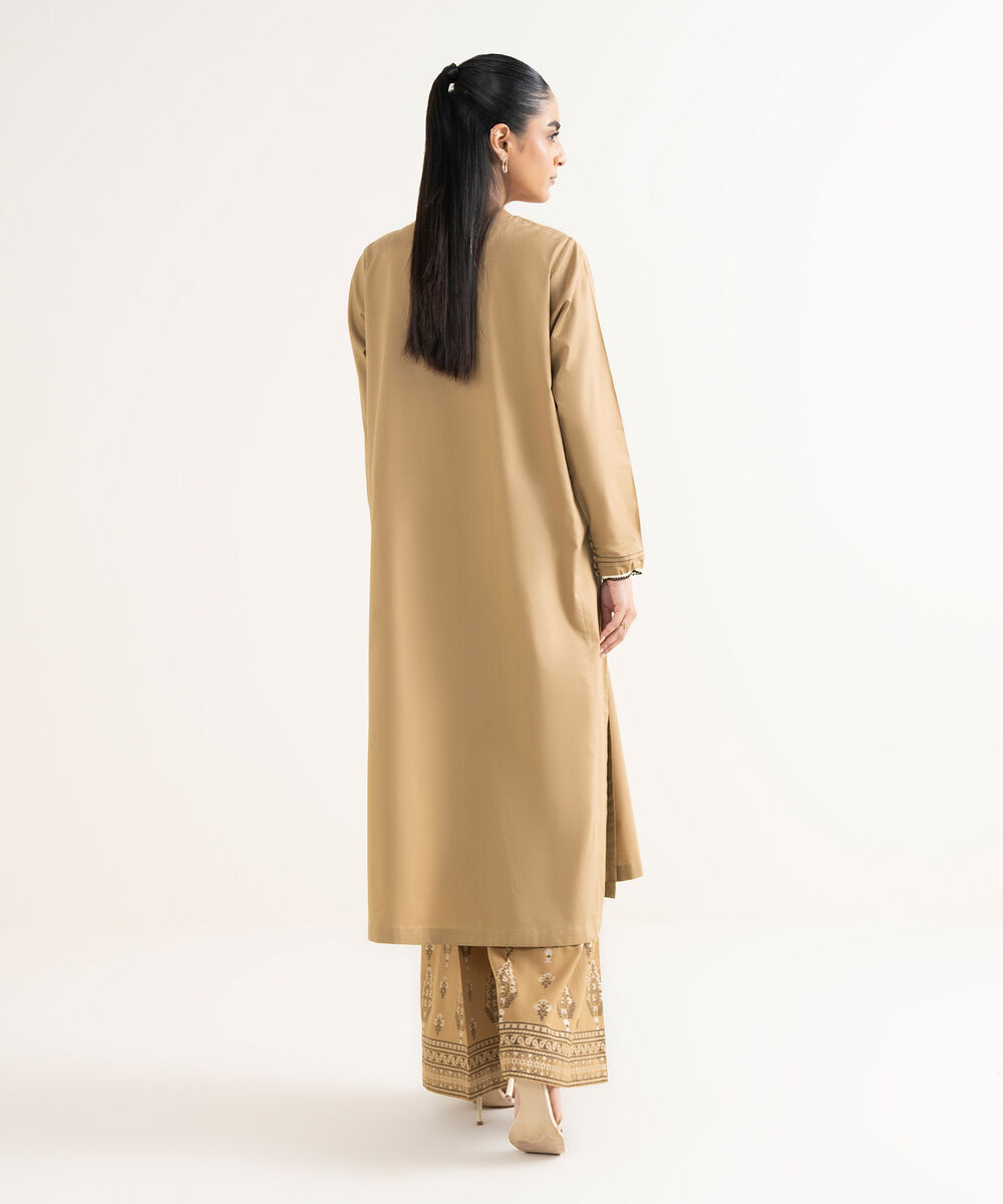 Women's RTW Cambric Solid A-Line Beige Shirt