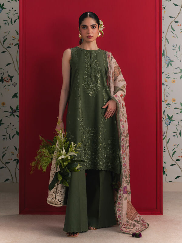3 Piece - Embroidered Dobby Suit