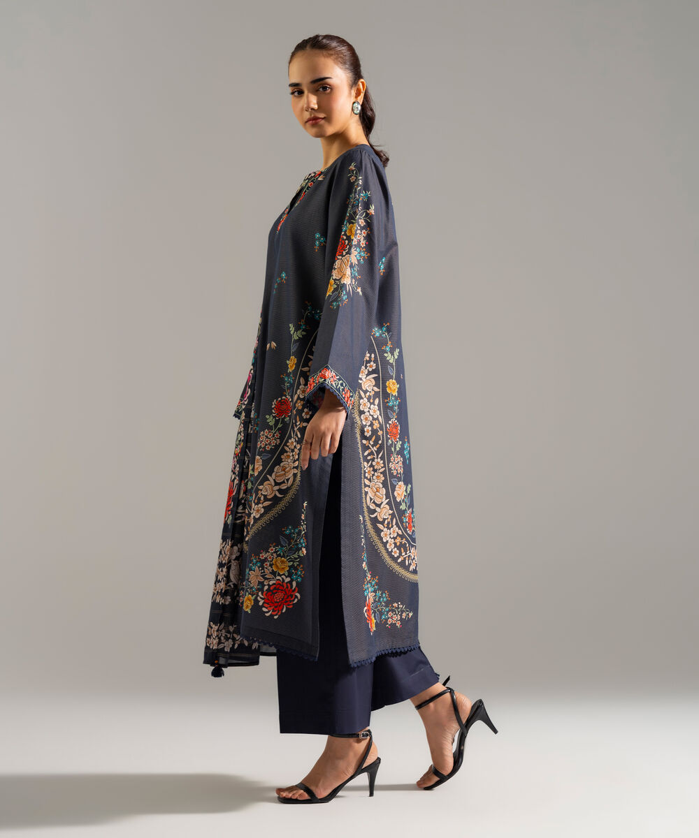 Women's RTW Zari Lawn Embroidered Blue Straight Shirt